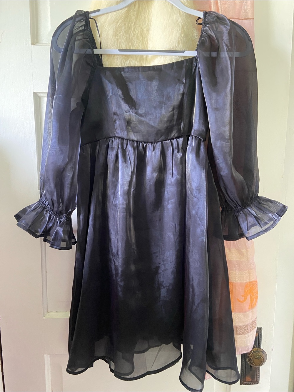 Blu Pepper Sheer Black Organza Midi Dress